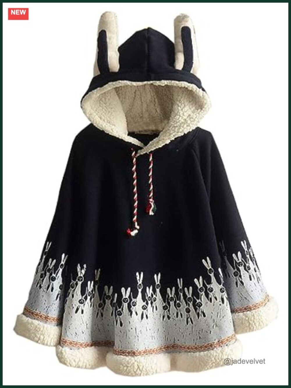 Fleece Lined Hooded Cape Poncho Cloak Coat Animal Print Pullover